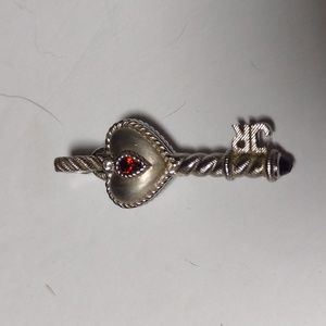 Judith Ripka SS Garnet Diamonique Key Pendant Charm Enhancer